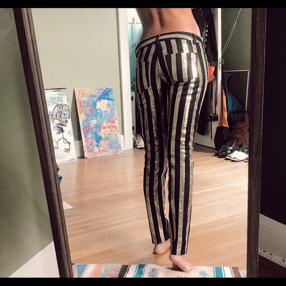 Michael Kors Sequin Striped Dark Denim Pant